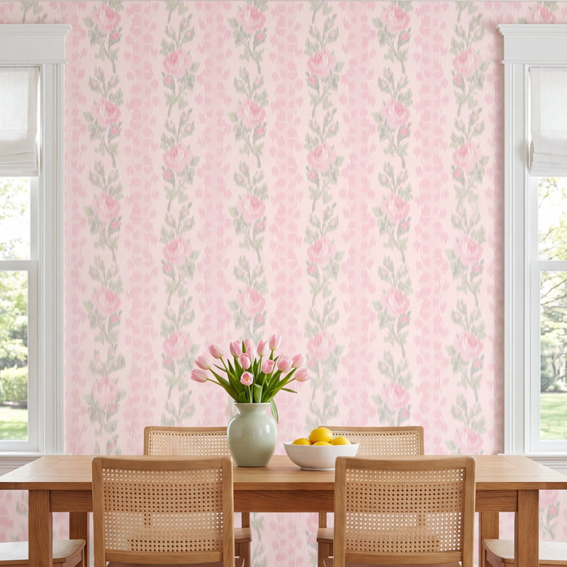 NuWallpaper Rose Stripe Self-Adhesive Double Roll | Birch Lane